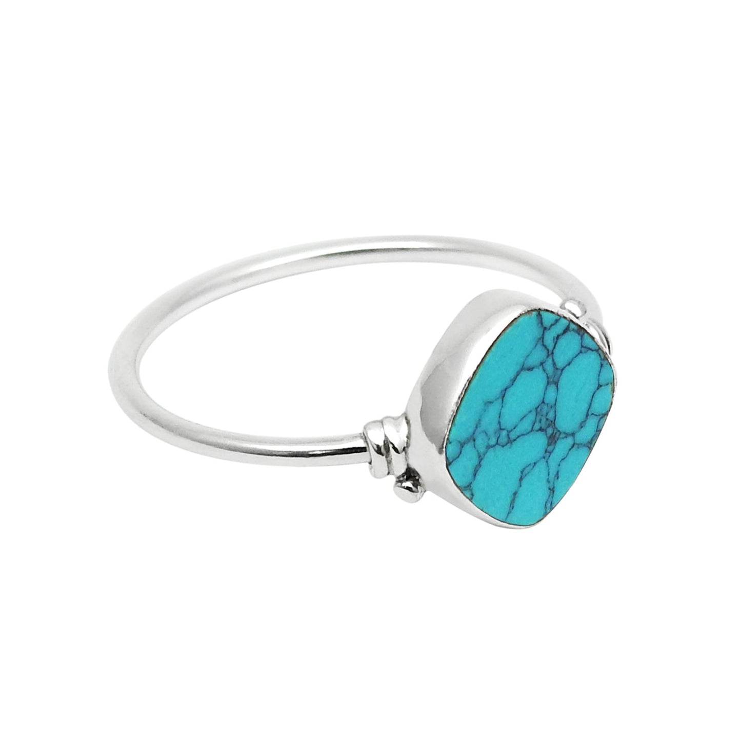 Natural Turquoise Statement Birthday Art Deco Band Ring Solid Silver