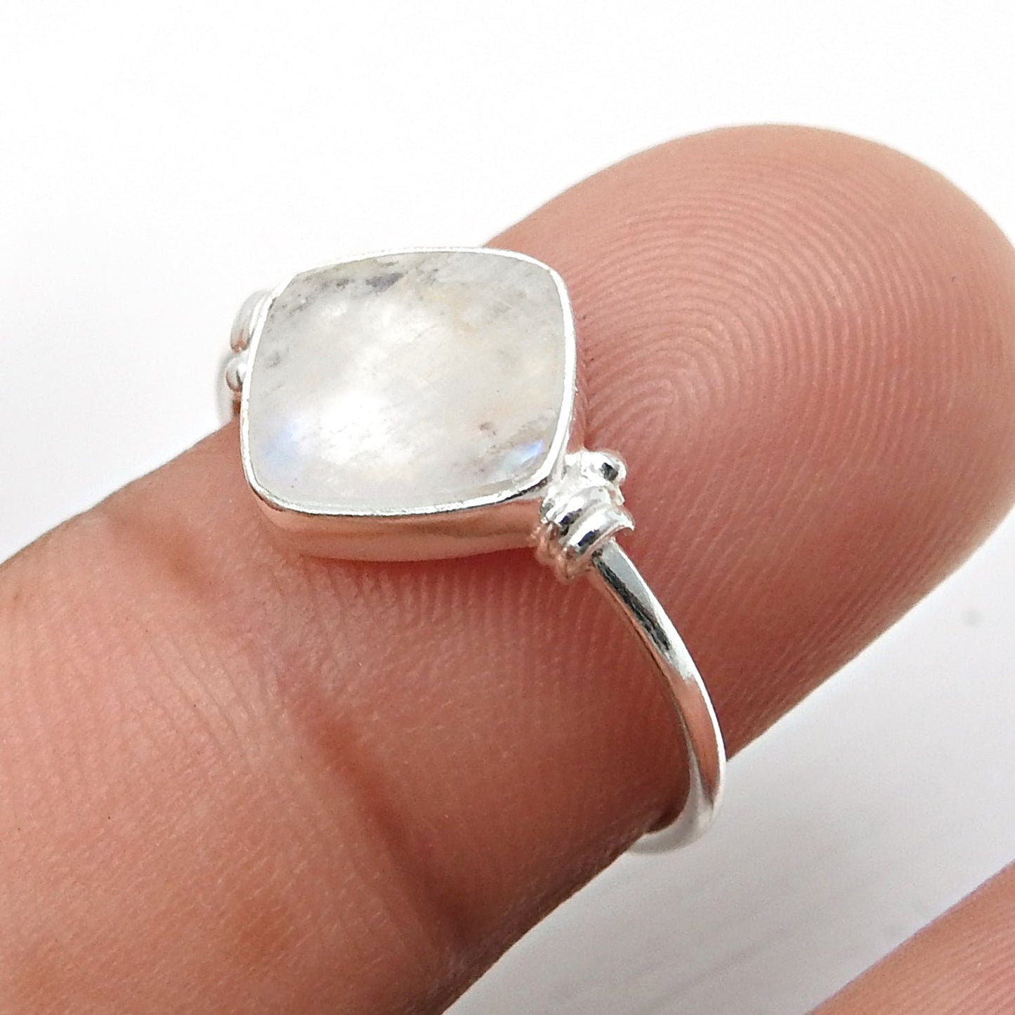 Natural Rainbow Moonstone Anniversary Band Promise Boho Ring 925 Sterling Silver