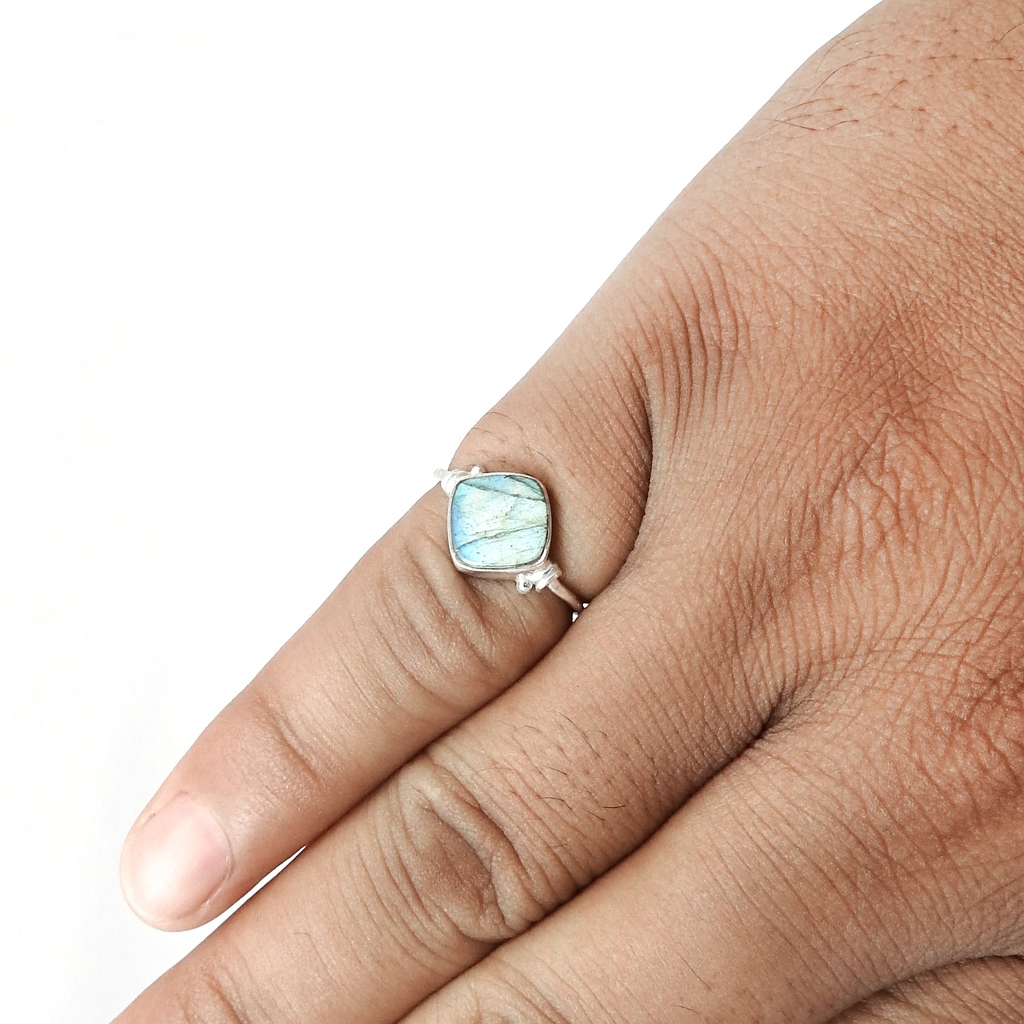 Labradorite Stone Band Mother Third Eye Chakra Promise Ring 925 Silver