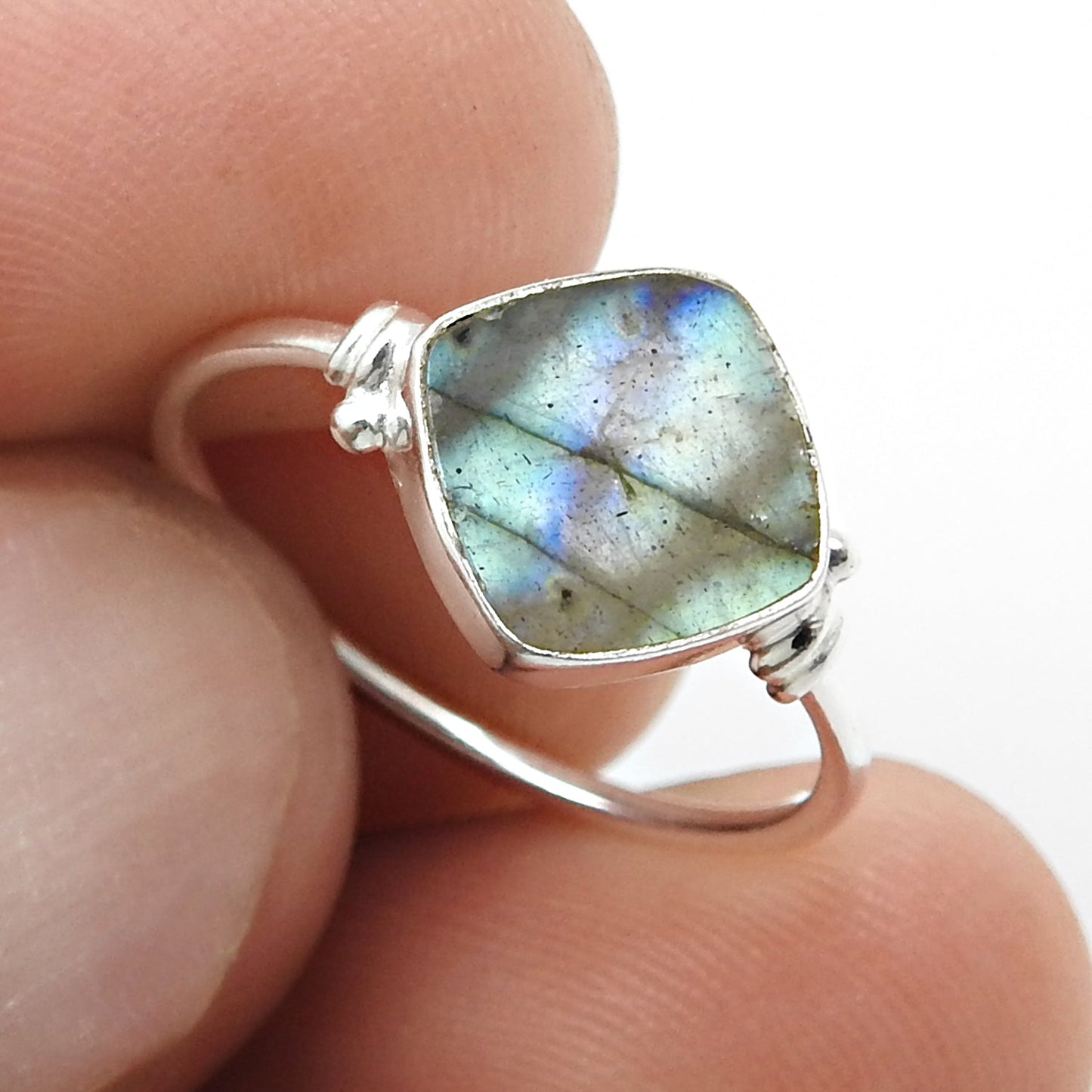 Labradorite Stone Band Mother Third Eye Chakra Promise Ring 925 Silver