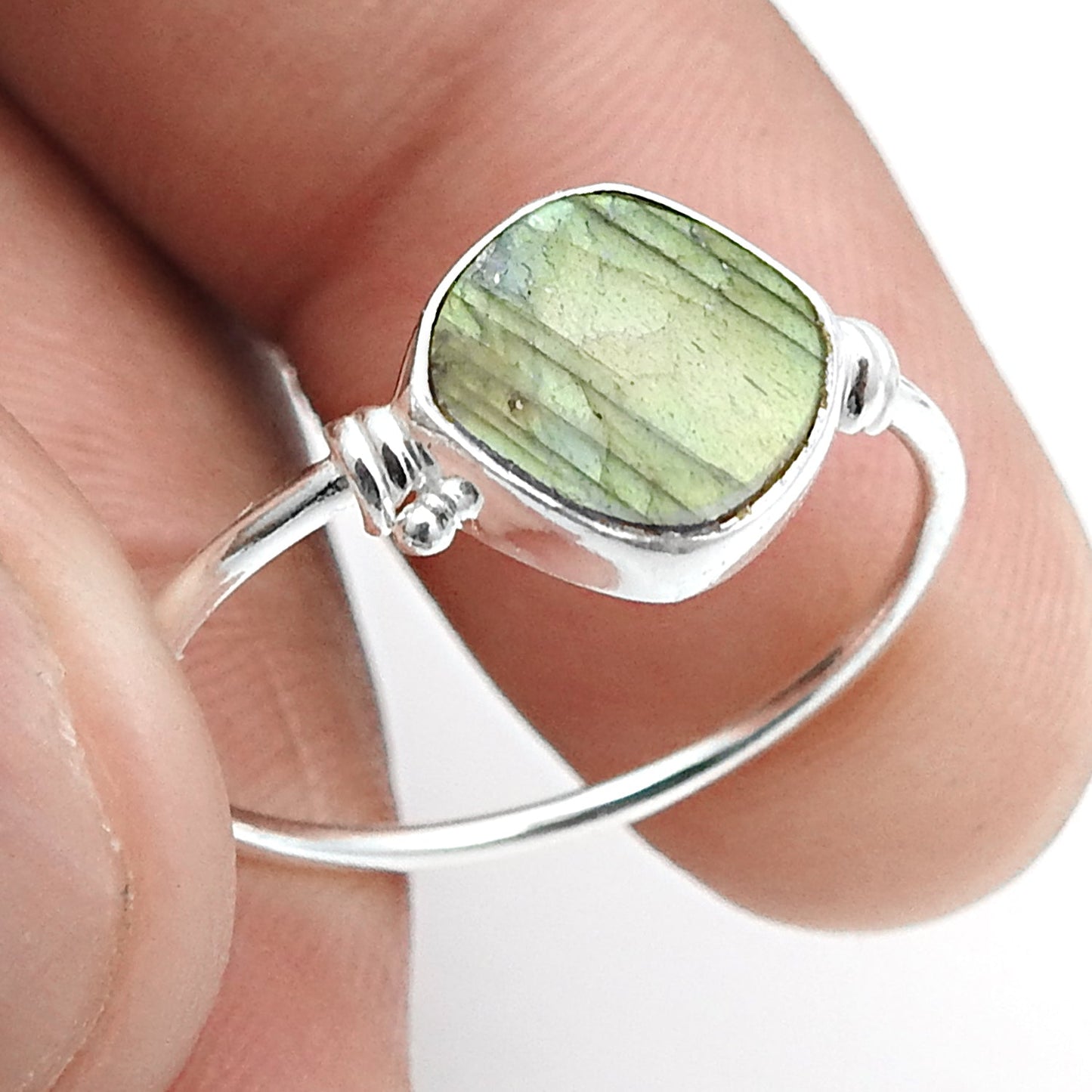 Labradorite Stone Band Mother Third Eye Chakra Promise Ring 925 Silver