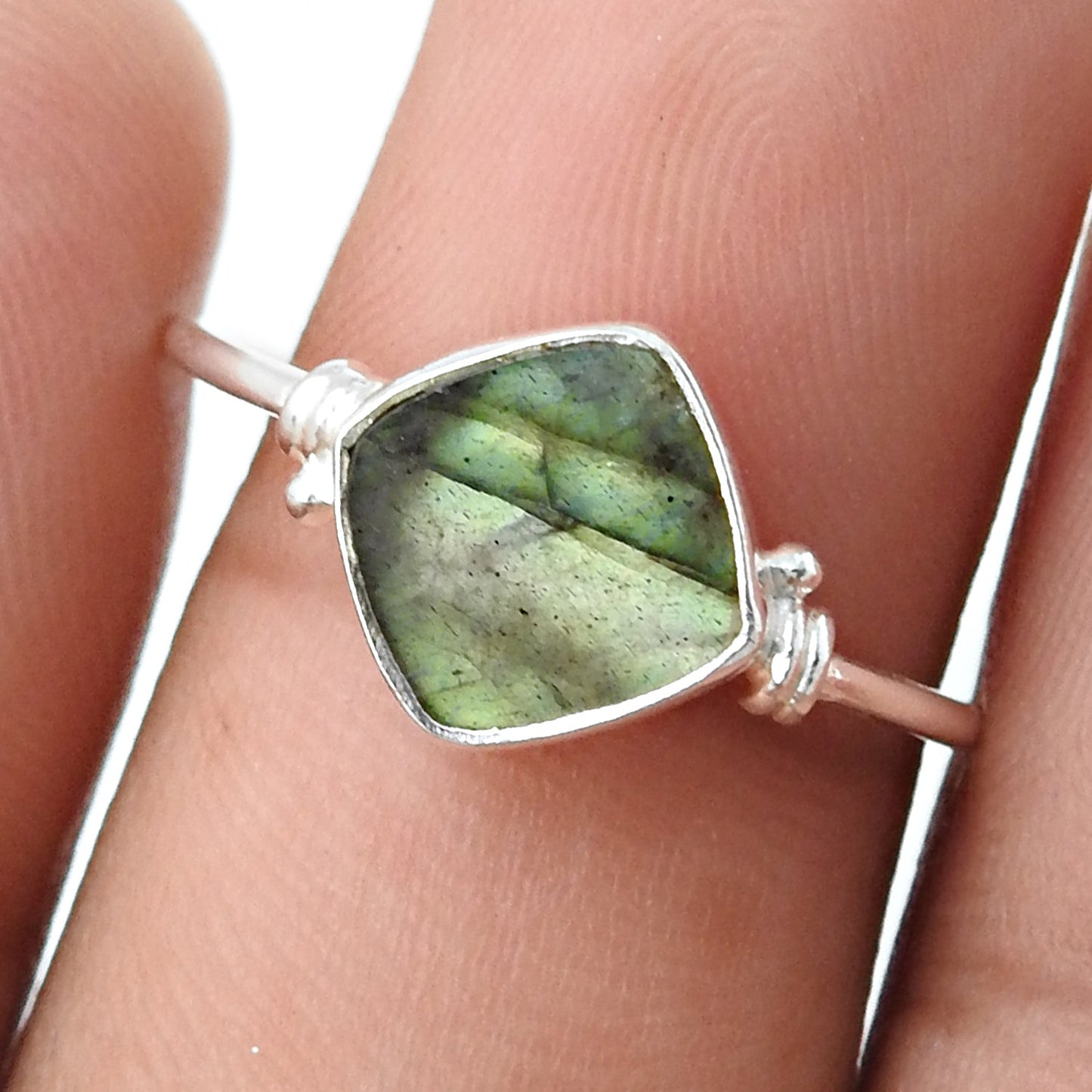 Labradorite Stone Band Mother Third Eye Chakra Promise Ring 925 Silver