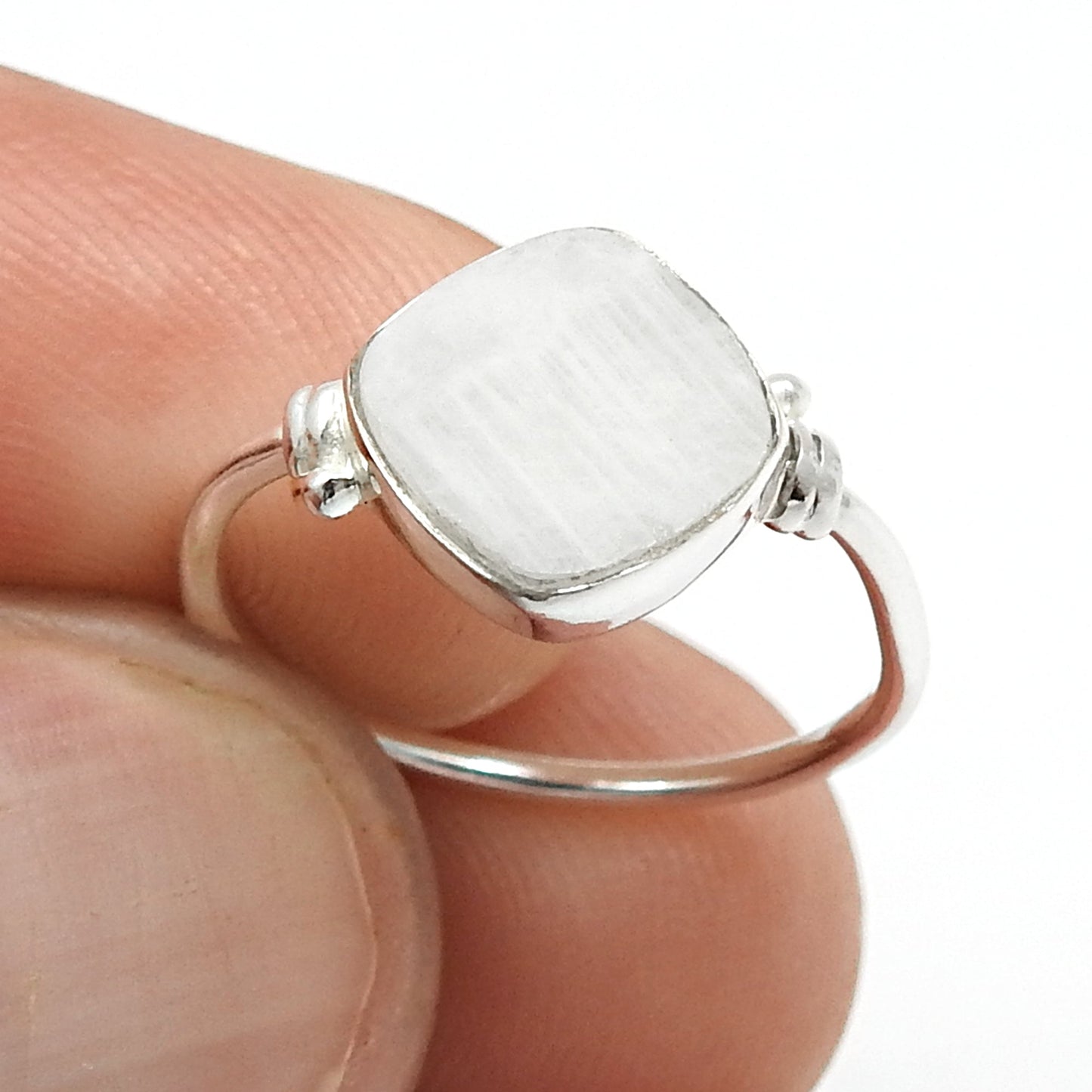 Natural Rainbow Moonstone Anniversary Band Promise Boho Ring 925 Sterling Silver