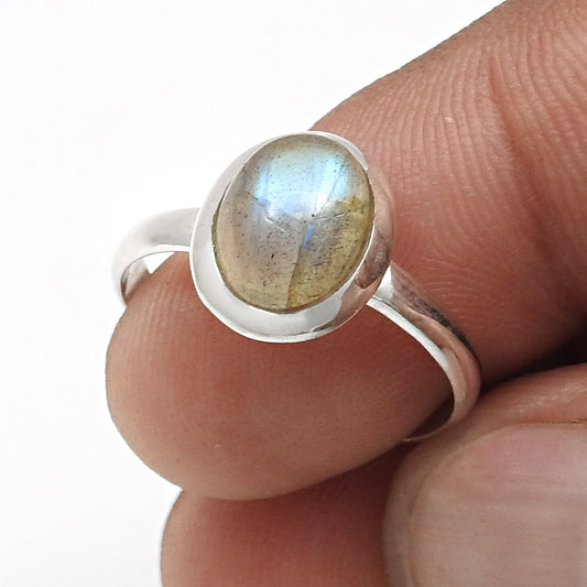 Labradorite Gemstone 925 Sterling Silver Bezel Band Ring Handmade Jewelry