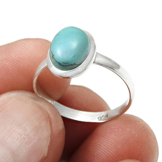 Natural Turquoise Gemstone 925 Sterling Silver Promise Band Ring Jewelry