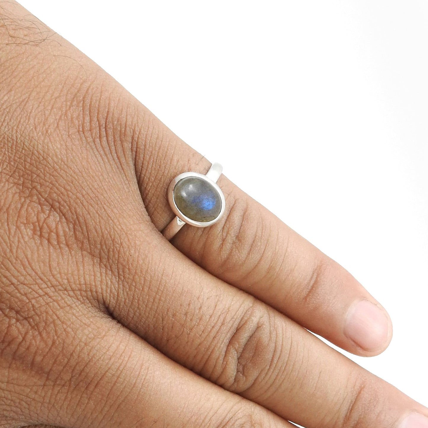 Labradorite Gemstone 925 Sterling Silver Bezel Band Ring Handmade Jewelry