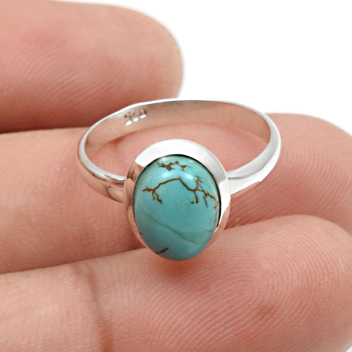 Natural Turquoise Gemstone 925 Sterling Silver Promise Band Ring Jewelry