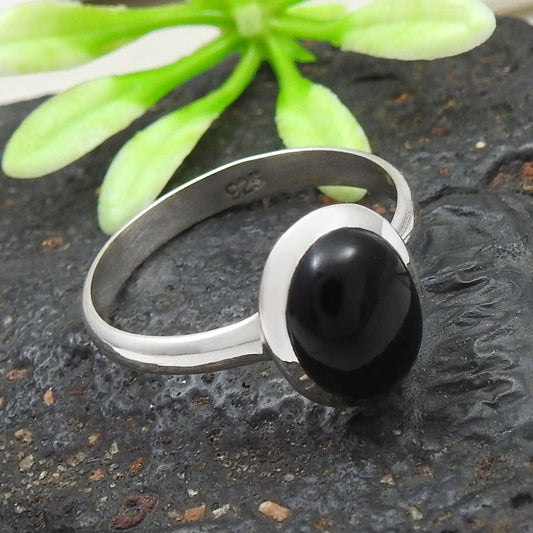 Black Onyx Gemstone 925 Silver Trendy Band Ring Jewelry