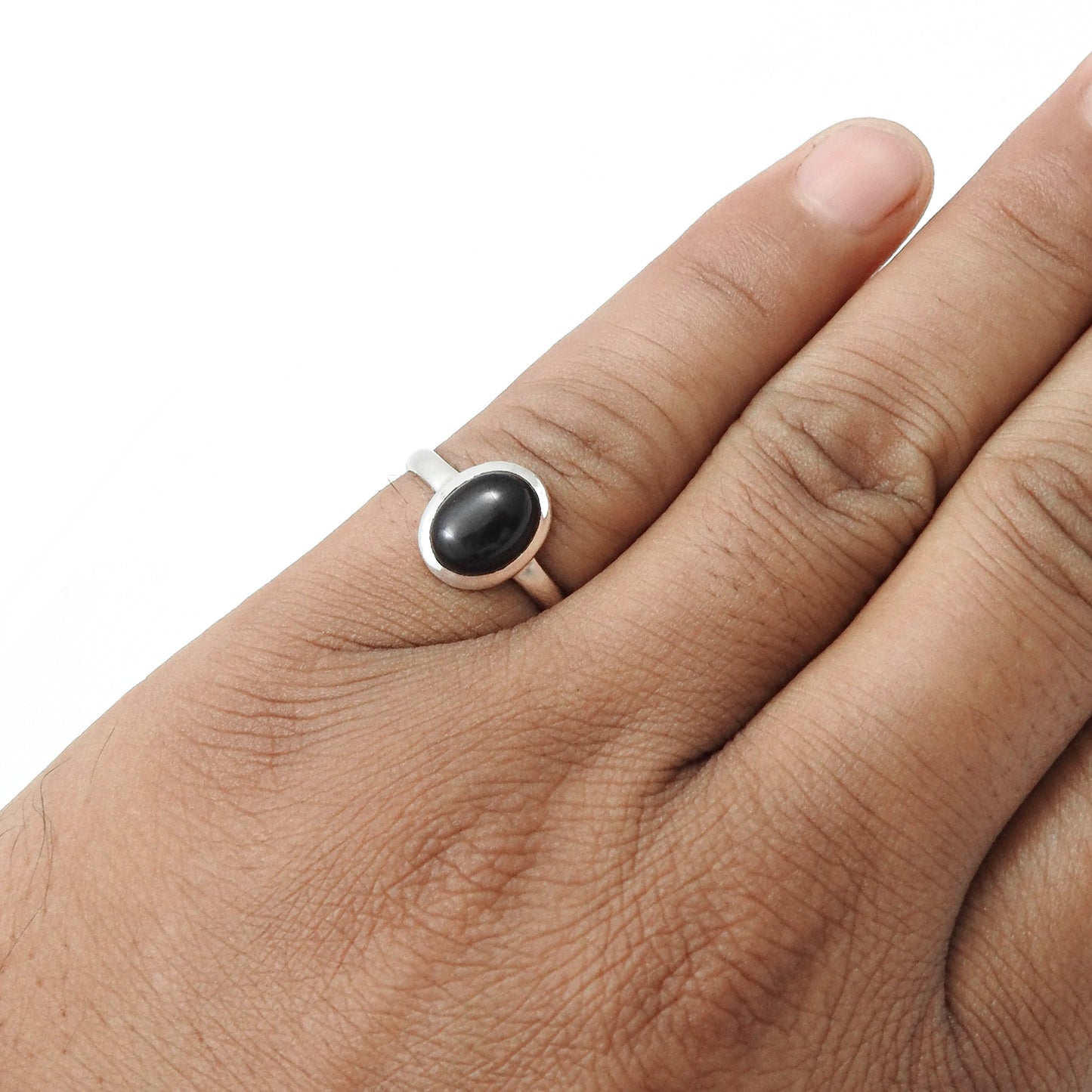 Black Onyx Gemstone 925 Silver Trendy Band Ring Jewelry