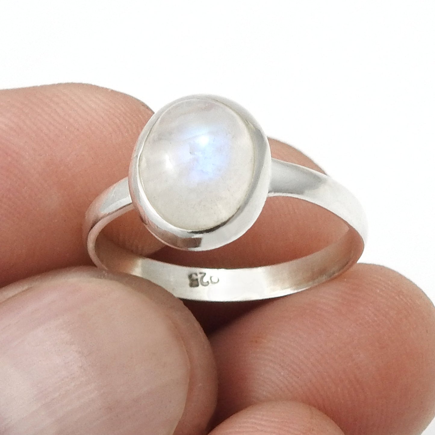 Natural Rainbow Moonstone Wedding Band Ring 925 Sterling Silver