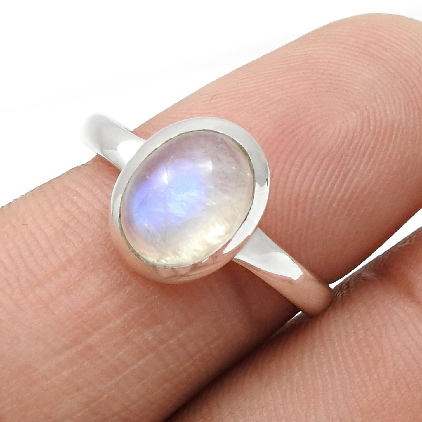 Natural Rainbow Moonstone Wedding Band Ring 925 Sterling Silver