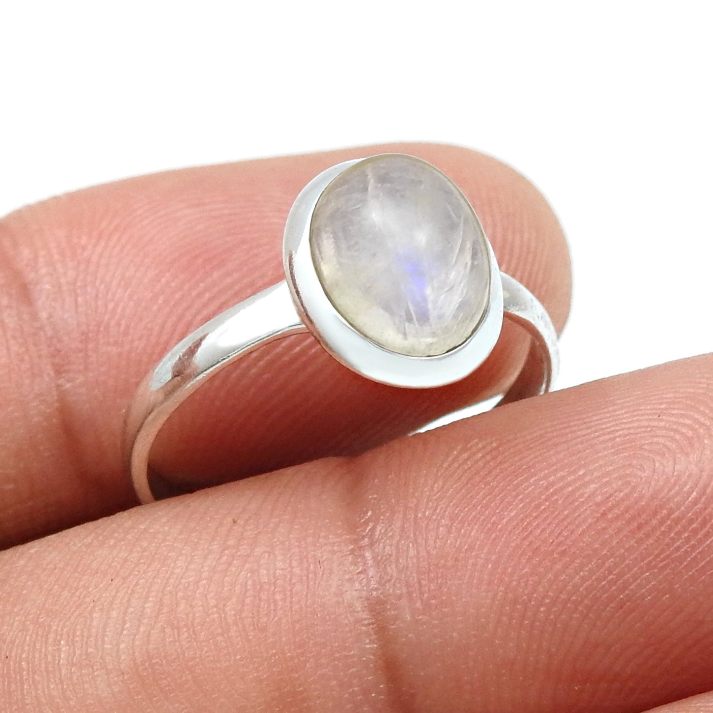 Natural Rainbow Moonstone Wedding Band Ring 925 Sterling Silver