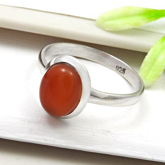 Natural Carnelian 925 Sterling Silver Women Gift Band Ring