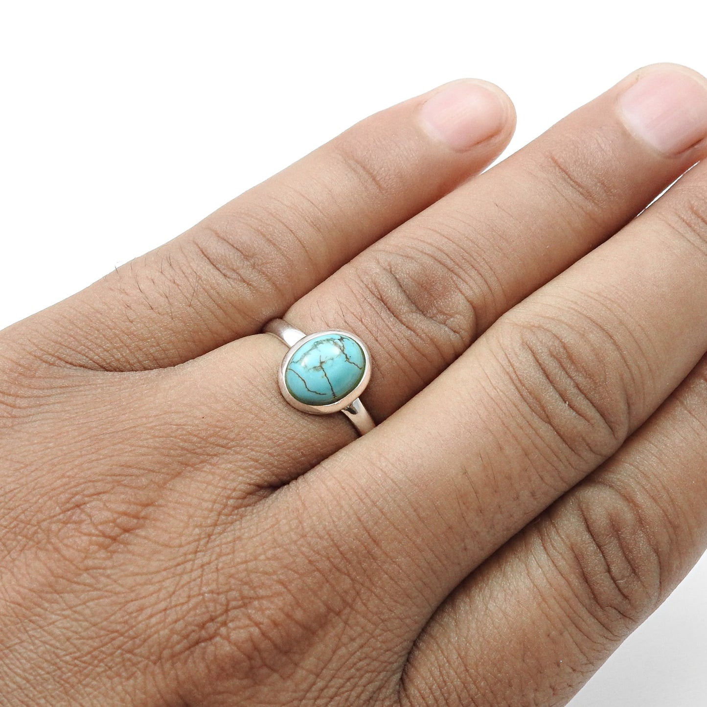 Natural Turquoise Gemstone 925 Sterling Silver Promise Band Ring Jewelry
