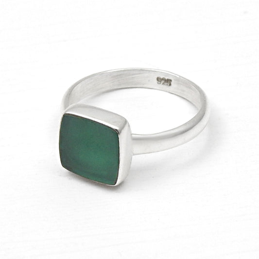 Natural Green Onyx 925 Sterling Silver Band Ring Women Gift