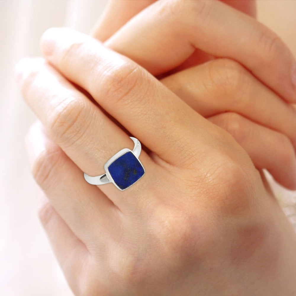Natural Lapis Lazuli 925 Sterling Silver Women Gift Band Ring
