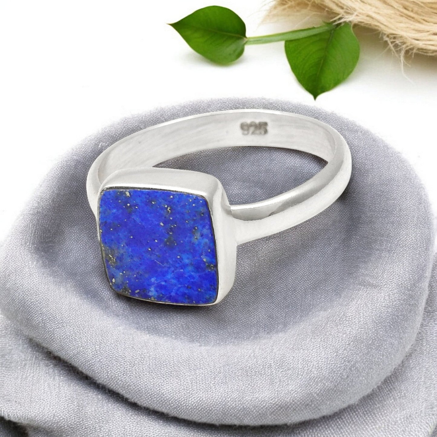 Natural Lapis Lazuli 925 Sterling Silver Women Gift Band Ring