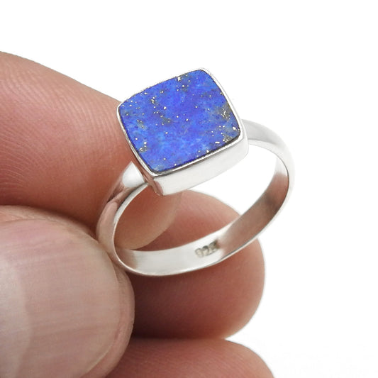 Natural Lapis Lazuli 925 Sterling Silver Women Gift Band Ring