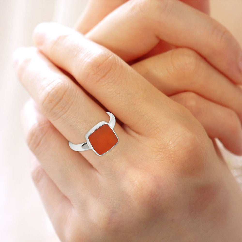 Women Gift Natural Carnelian 925 Sterling Silver Band Ring