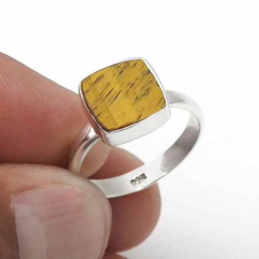 Natural Tiger Eye Gemstone 925 Sterling Silver Ring