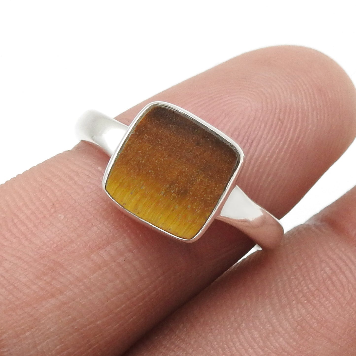 Natural Tiger Eye Gemstone 925 Sterling Silver Ring