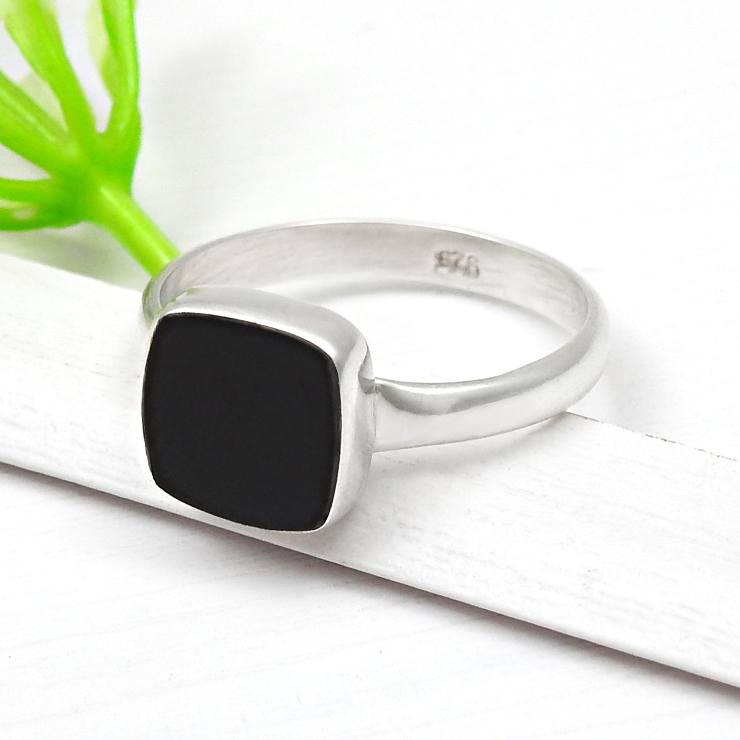 Black Onyx Gemstone 925 Silver Bezel Band Promise Ring
