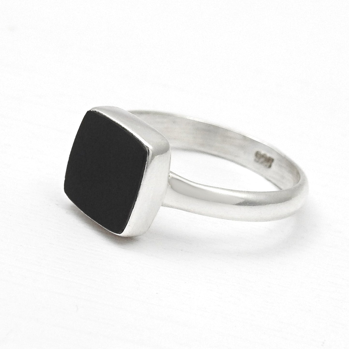 Black Onyx Gemstone 925 Silver Bezel Band Promise Ring