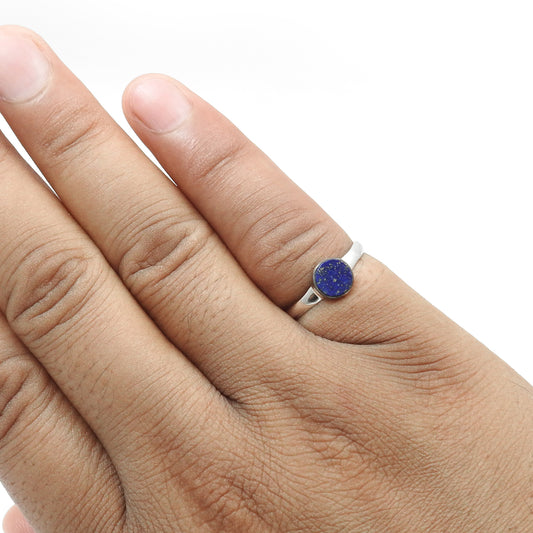 September Birth Stone Natural Lapis Lazuli Sterling Silver Band Ring