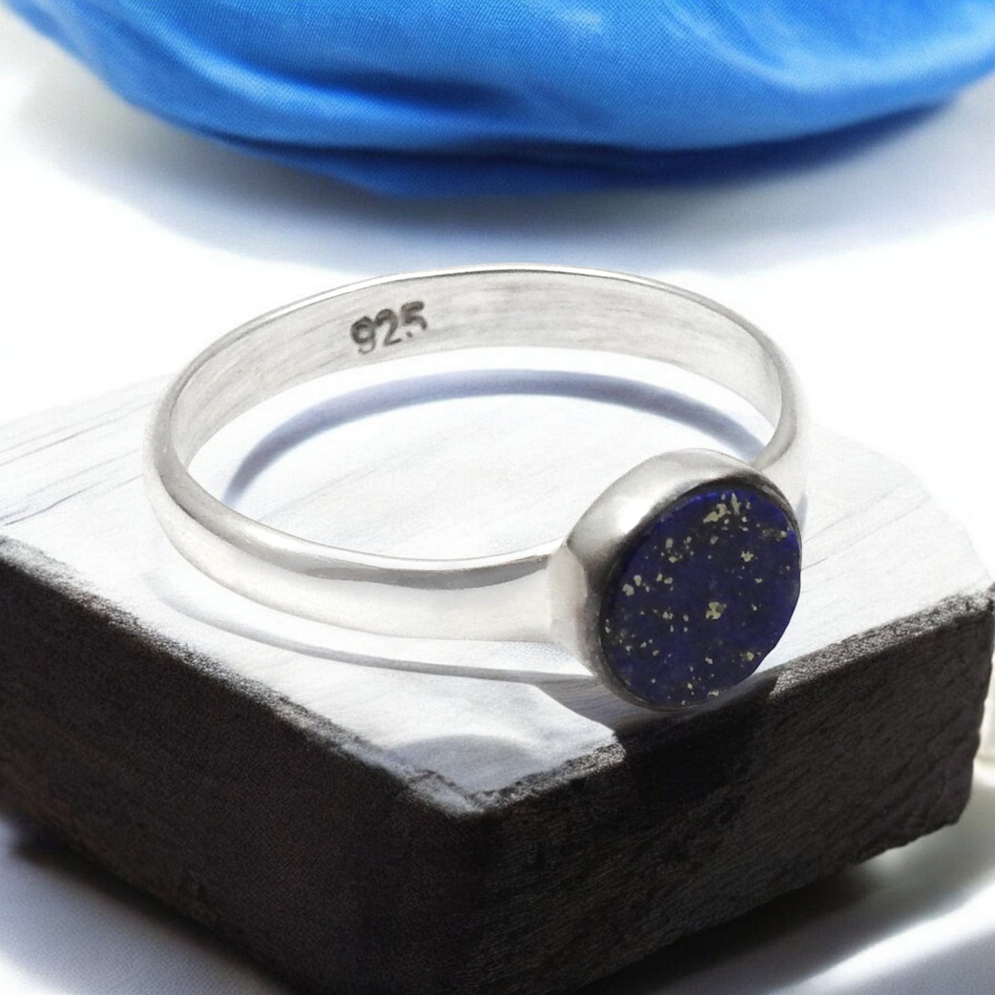 September Birth Stone Natural Lapis Lazuli Sterling Silver Band Ring