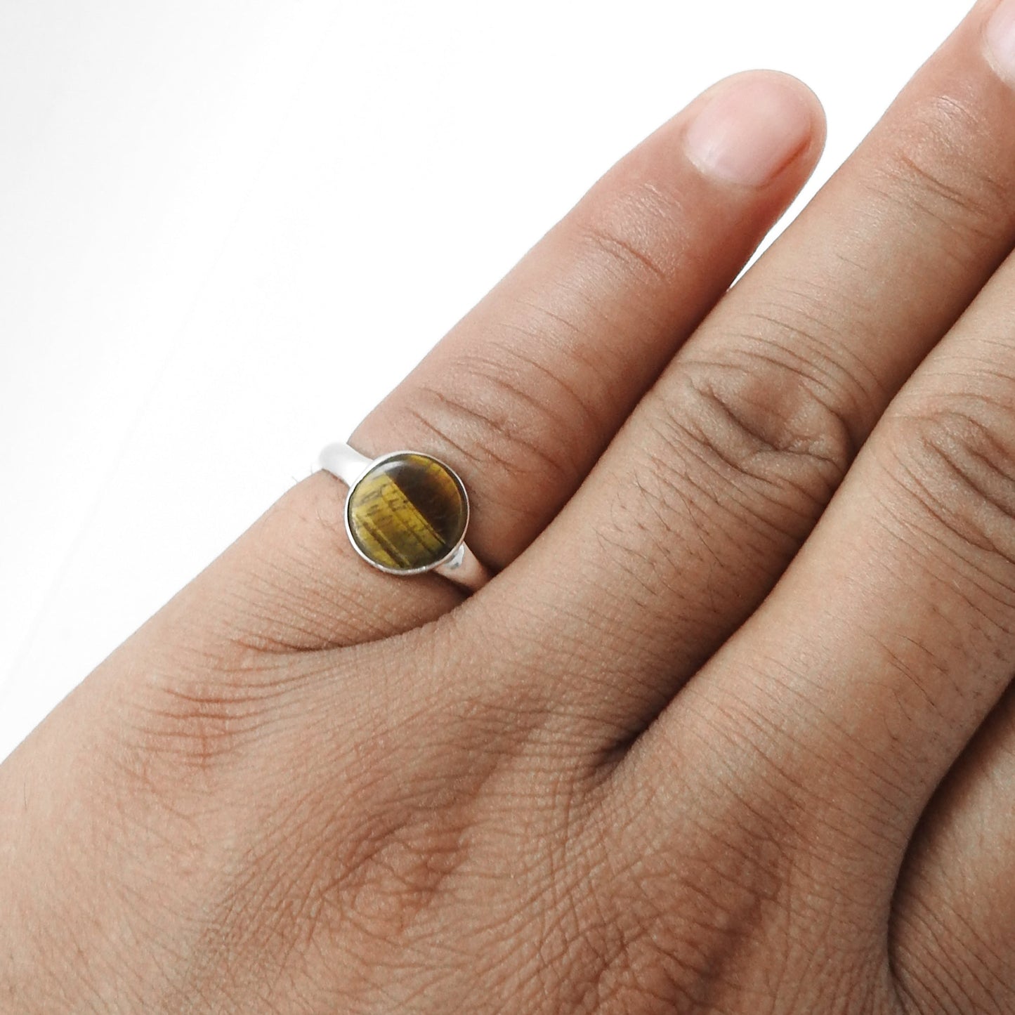 Tiger Eye Gemstone 925 Sterling Silver Promise Band Ring