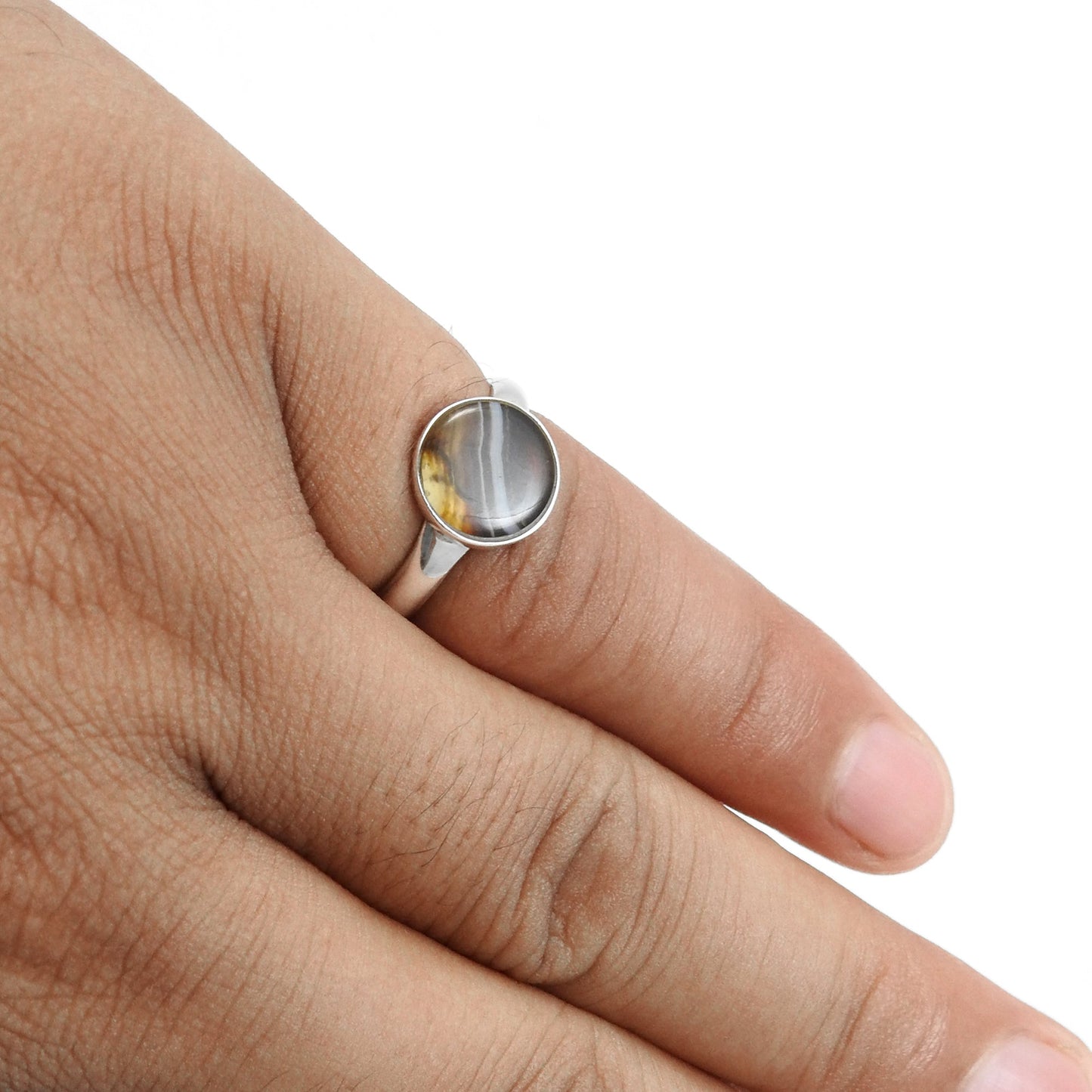 925 Sterling Silver Striped Onyx Gemstone Band Ring