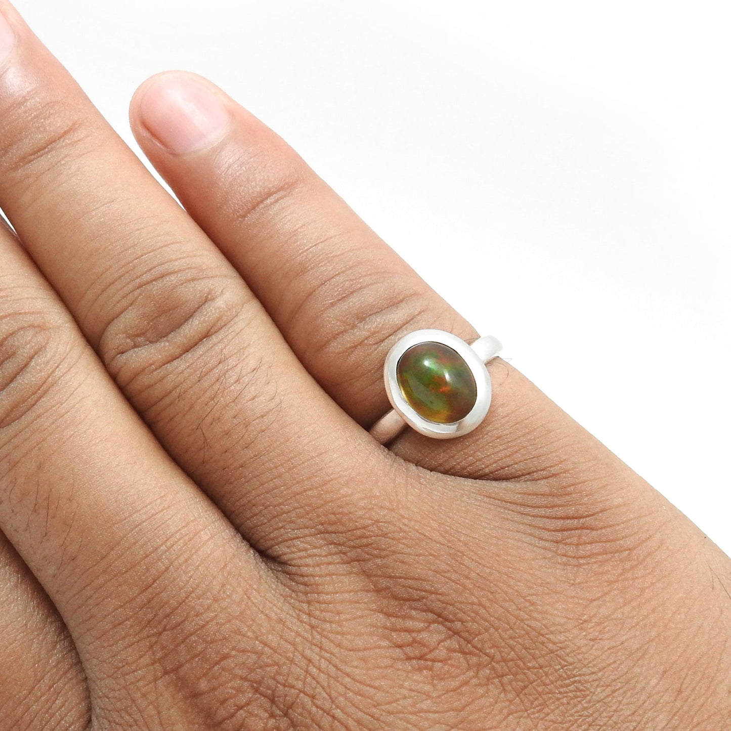 Oval Black Opal Gemstone 925 Sterling Silver Bezel New Band Ring Jewelry