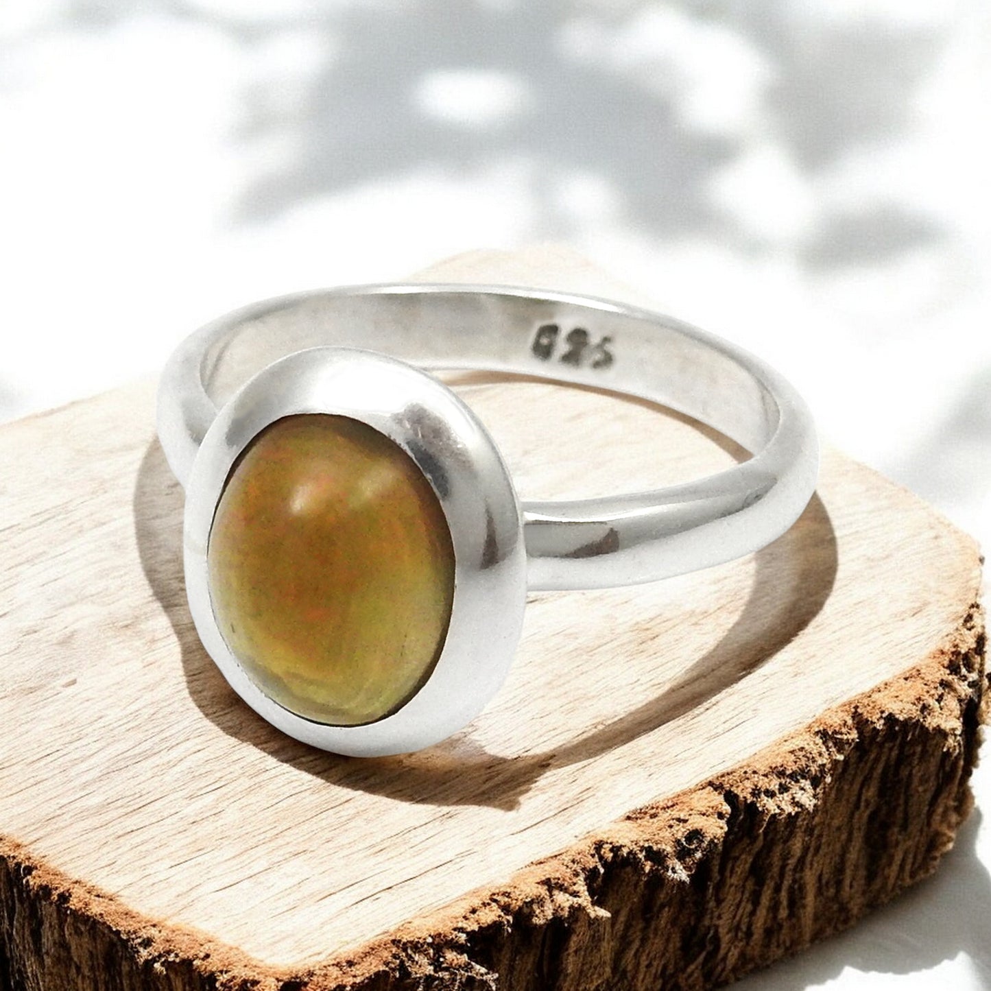 Oval Black Opal Gemstone 925 Sterling Silver Bezel New Band Ring Jewelry