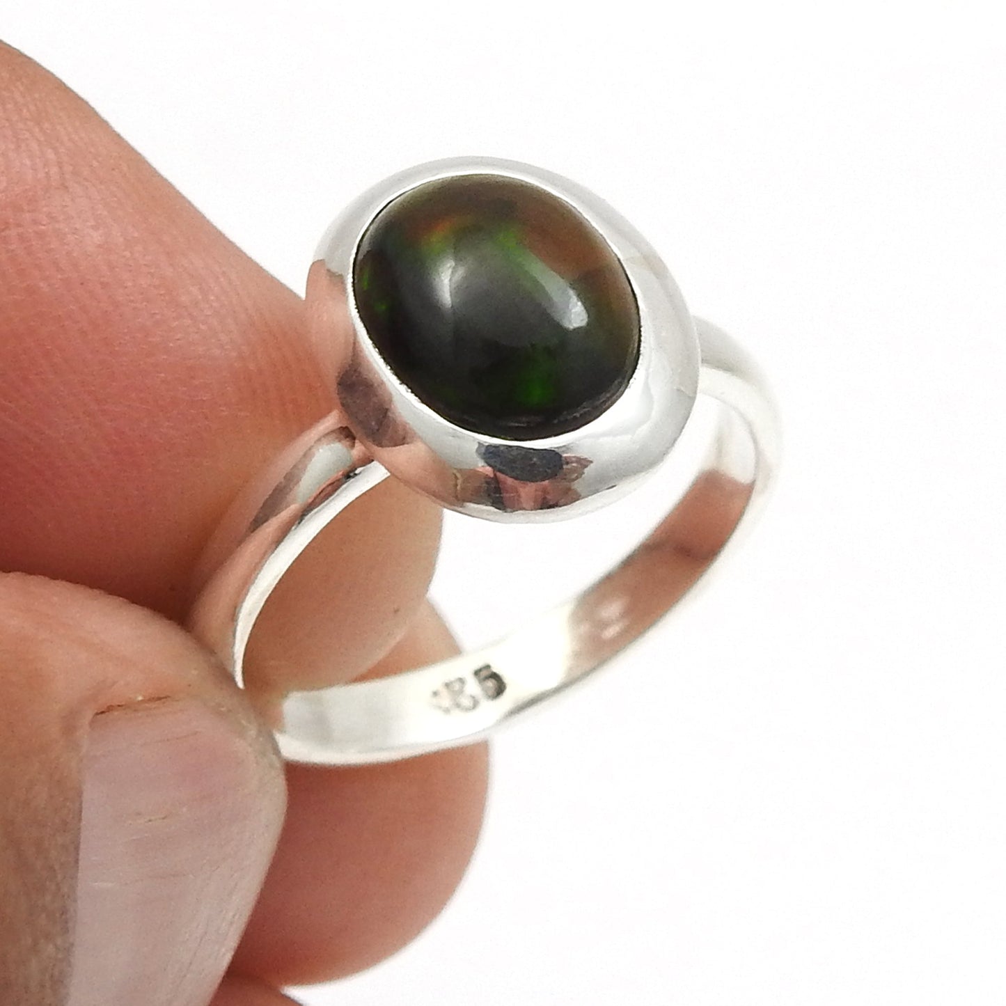 Oval Black Opal Gemstone Christmas Gift Cocktail Ring Jewelry Solid Silver