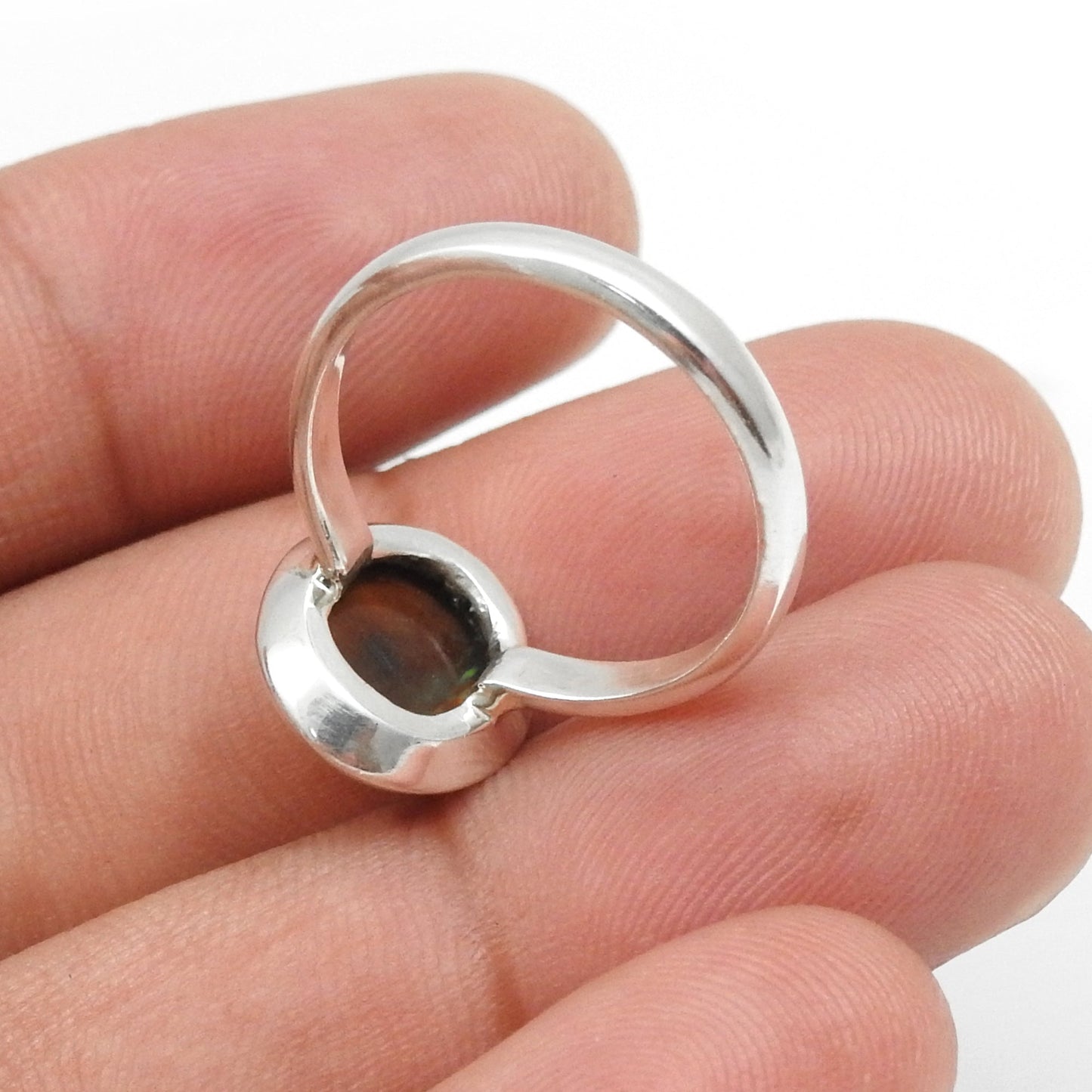 Black Opal Stone Elegant Bezel Band Ring Jewelry Solid Sterling Silver