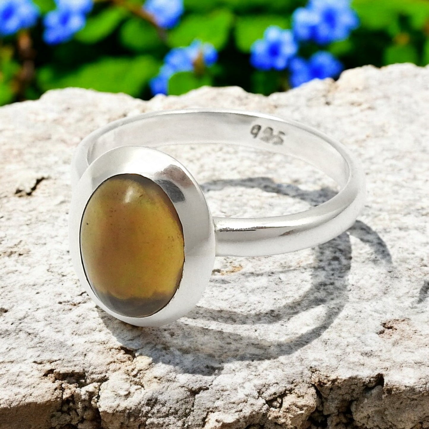 Black Opal Stone Elegant Bezel Band Ring Jewelry Solid Sterling Silver