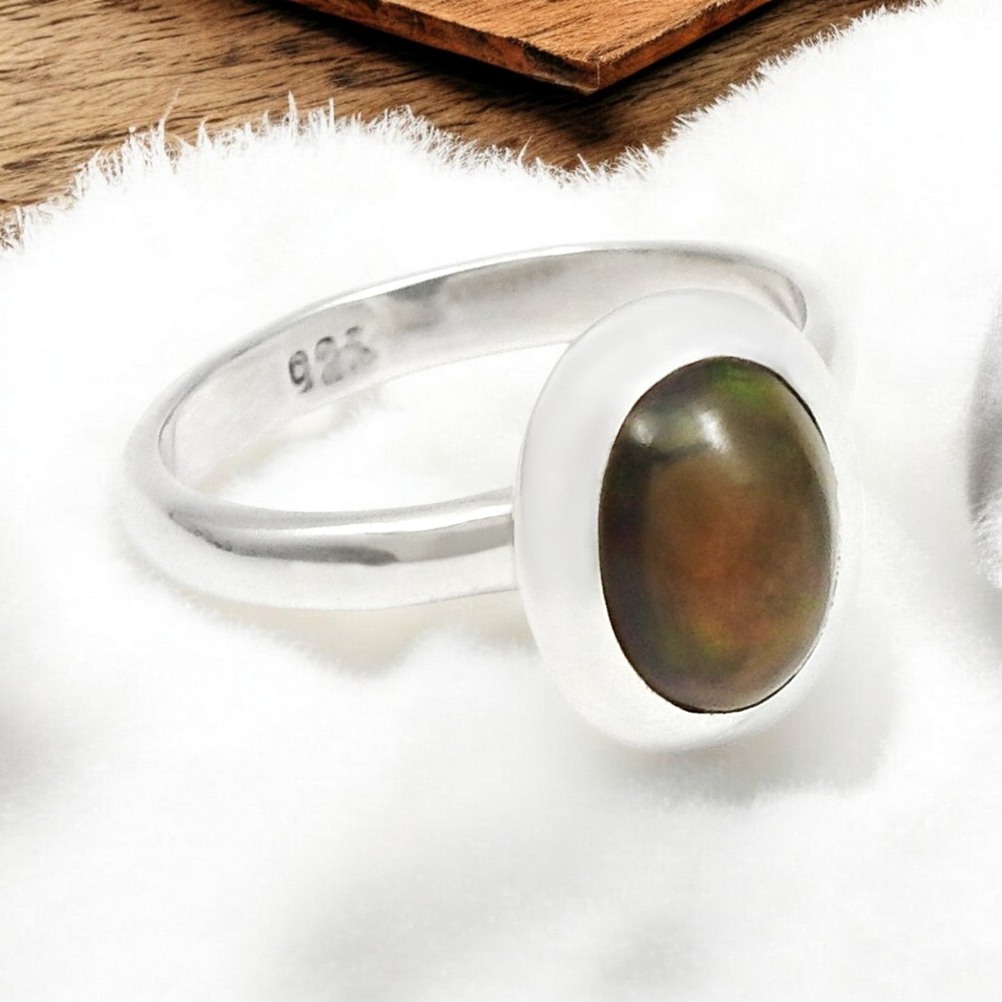 Christmas Gift Oval Black Opal Stone Mother Cocktail New Ring 925 Silver