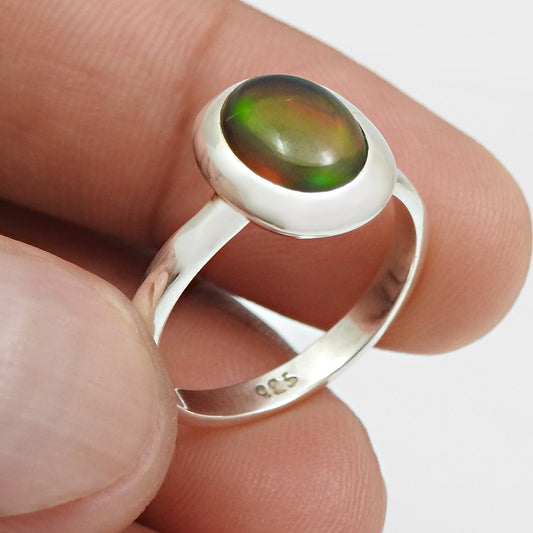 Black Opal Stone Solid Silver Sister Band Christmas Gift Engagement Ring Jewelry