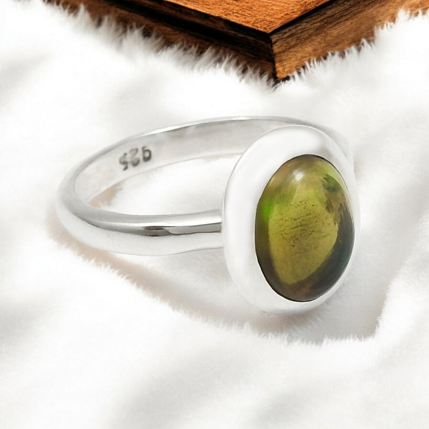 Black Opal Stone Solid Silver Sister Band Christmas Gift Engagement Ring Jewelry