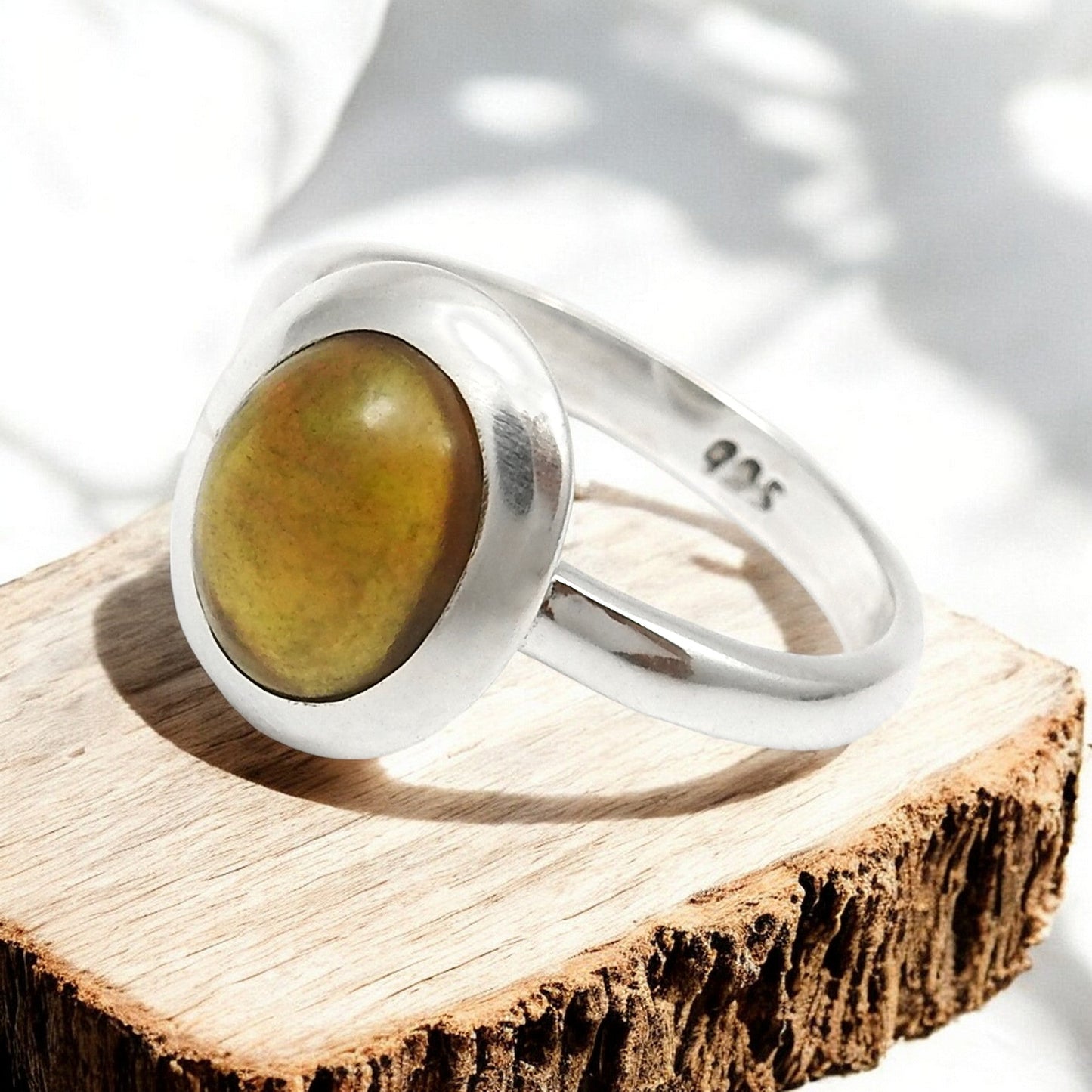 Black Opal Stone Solid Silver Bezel Cocktail Anniversary Ring Jewelry