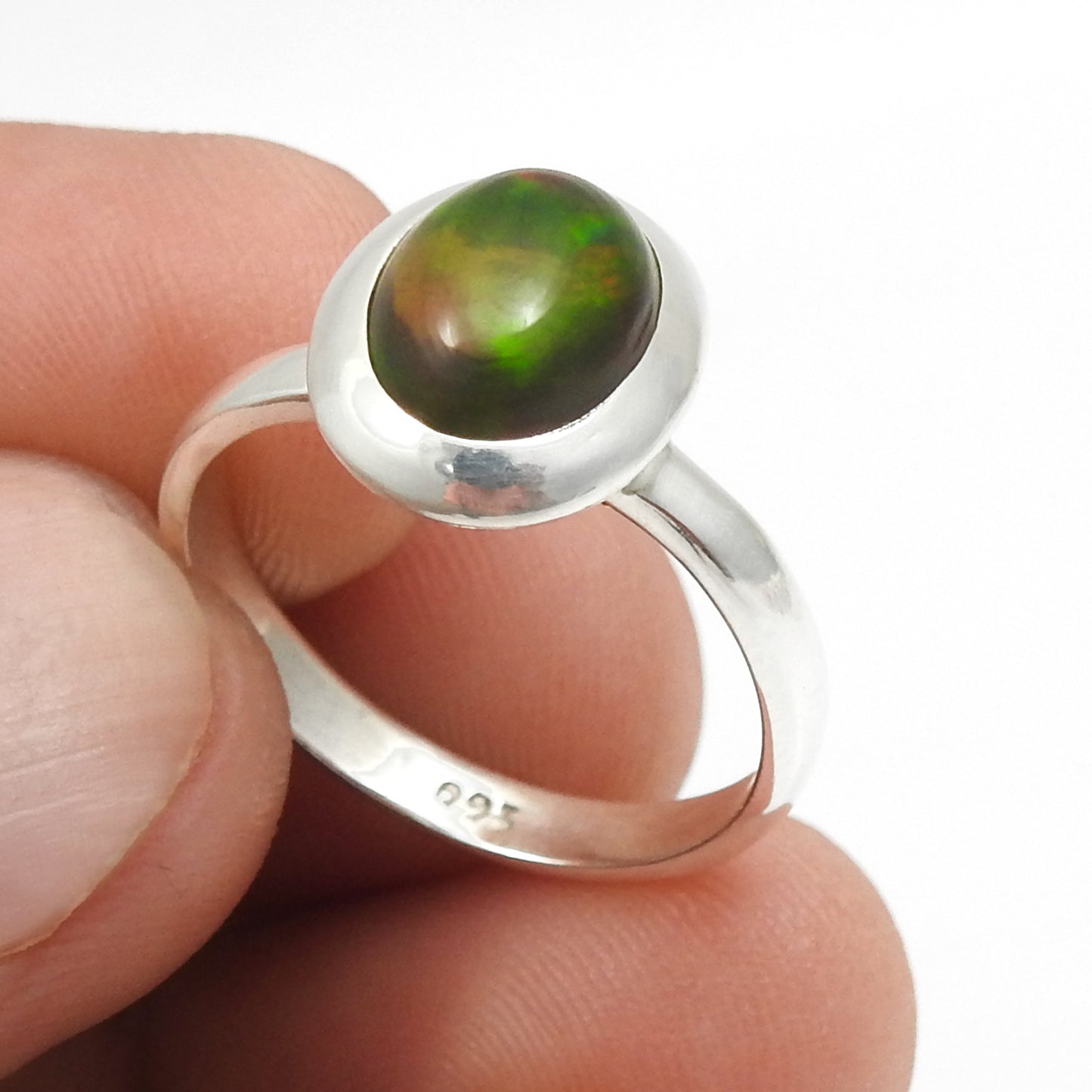 Black Opal Gemstone 925 Sterling Silver Bezel Handcrafted Band Promise Wife Ring