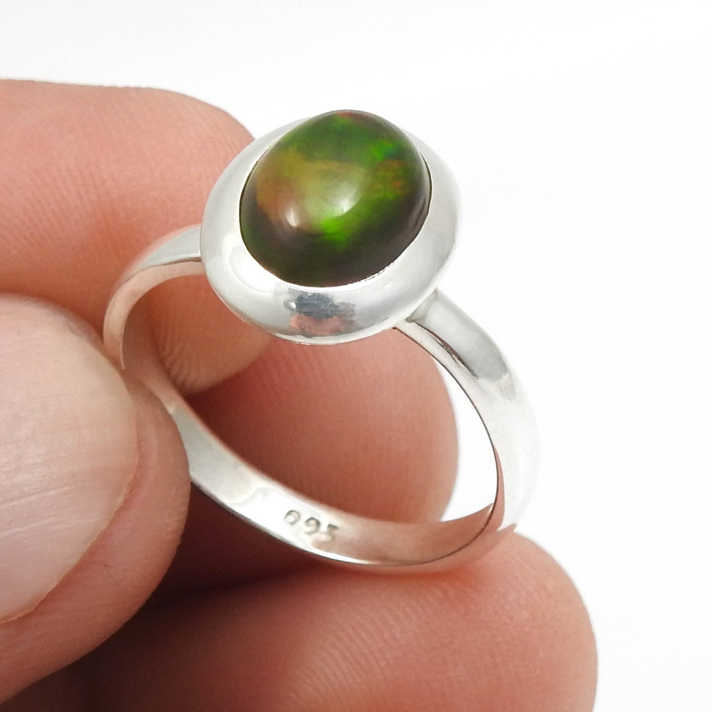 Black Opal Gemstone 925 Sterling Silver Bezel Handcrafted Band Promise Wife Ring