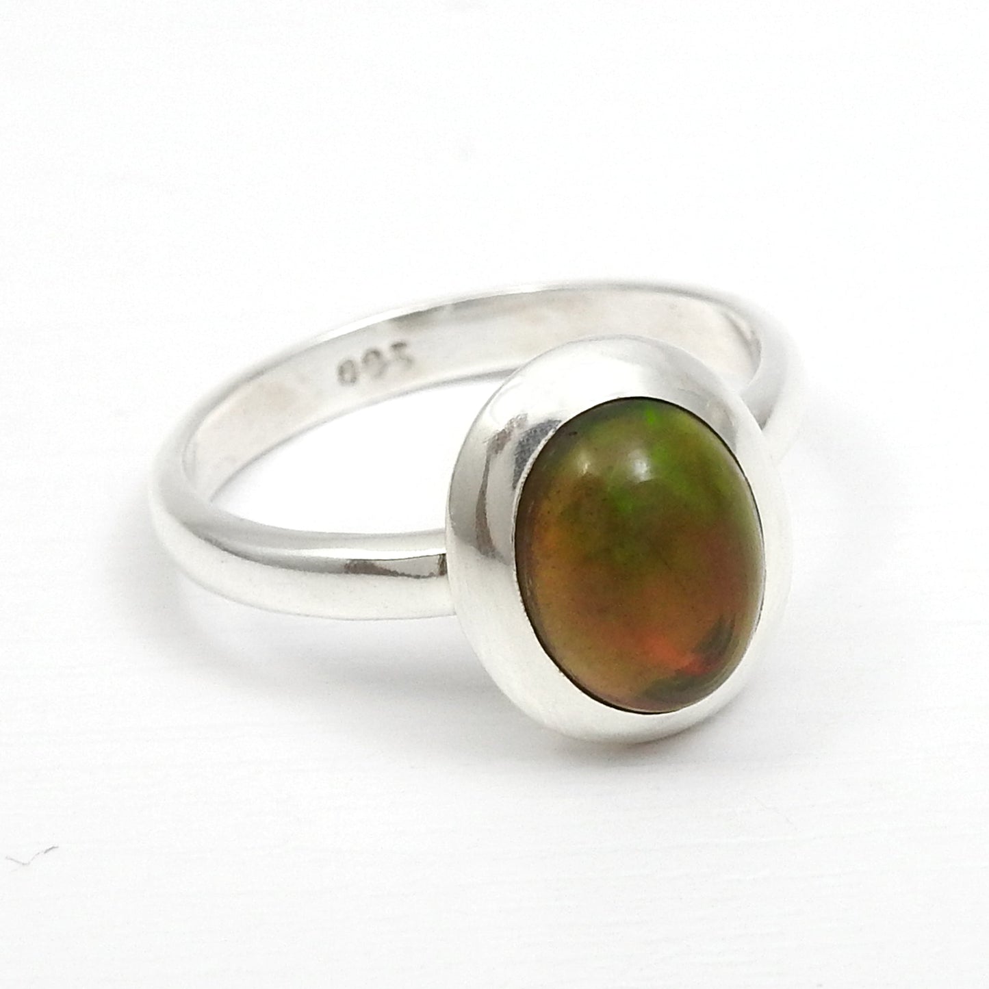 Black Opal Gemstone 925 Sterling Silver Bezel Handcrafted Band Promise Wife Ring