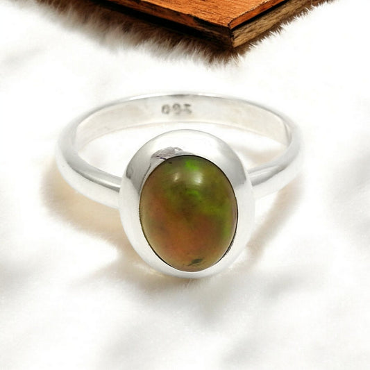 Black Opal Gemstone 925 Sterling Silver Bezel Handcrafted Band Promise Wife Ring