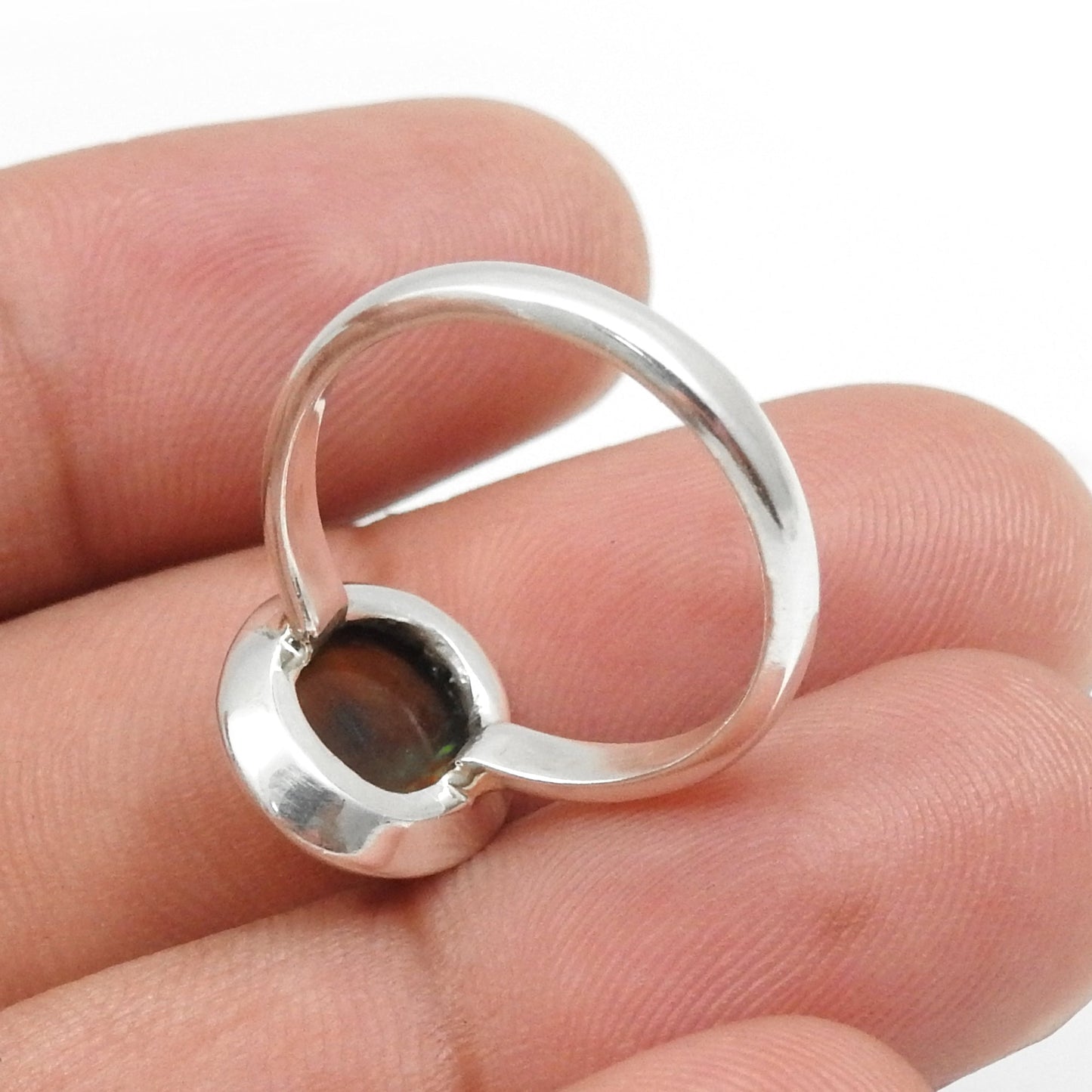 Black Opal Stone Band Bezel Statement Ring Jewelry Solid Sterling Silver