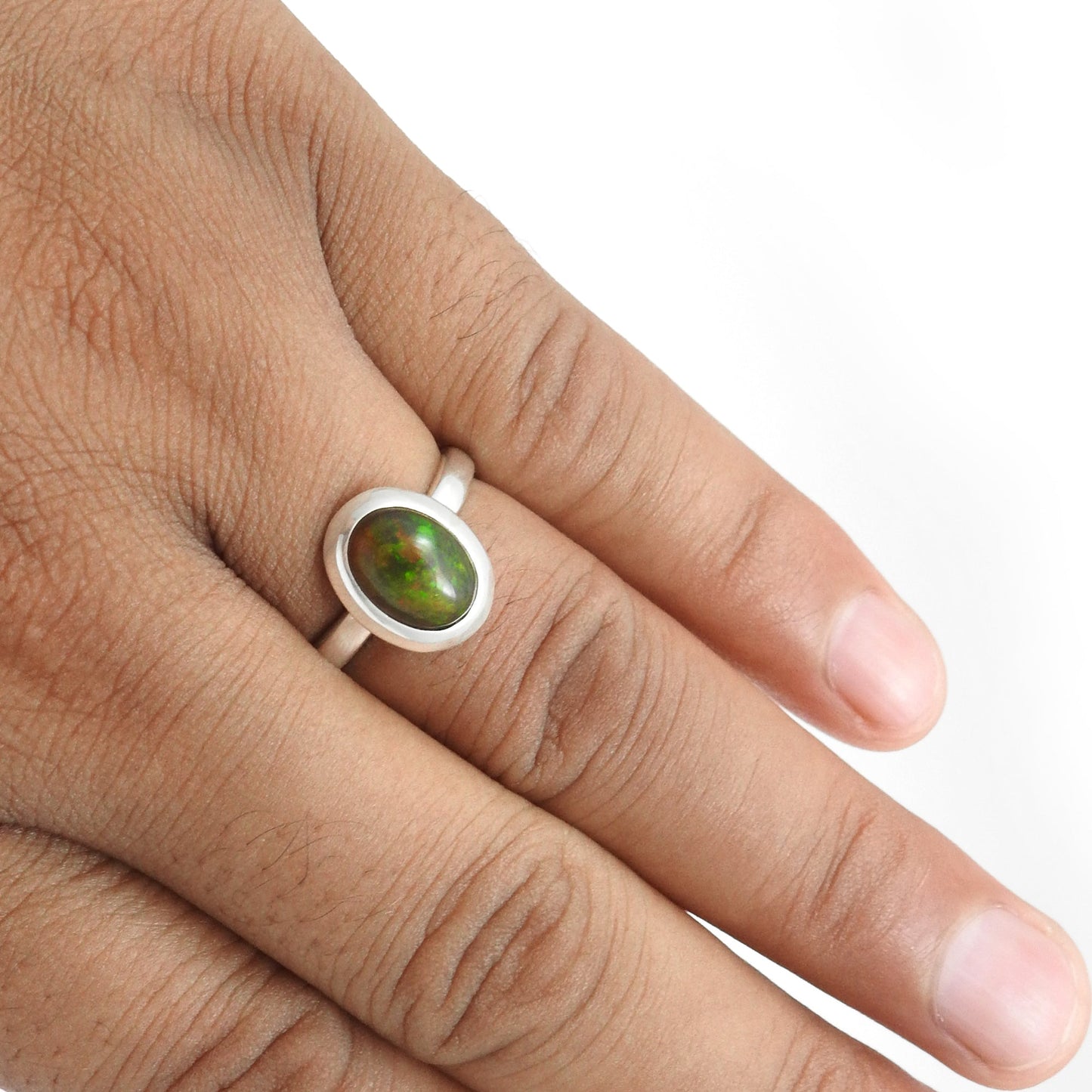 Black Opal Gemstone 925 Solid Silver Wife Statement Boho Cocktail Ring