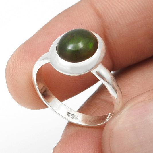 Oval Black Opal Stone 925 Silver Bezel Handcrafted Cocktail Ring Jewelry
