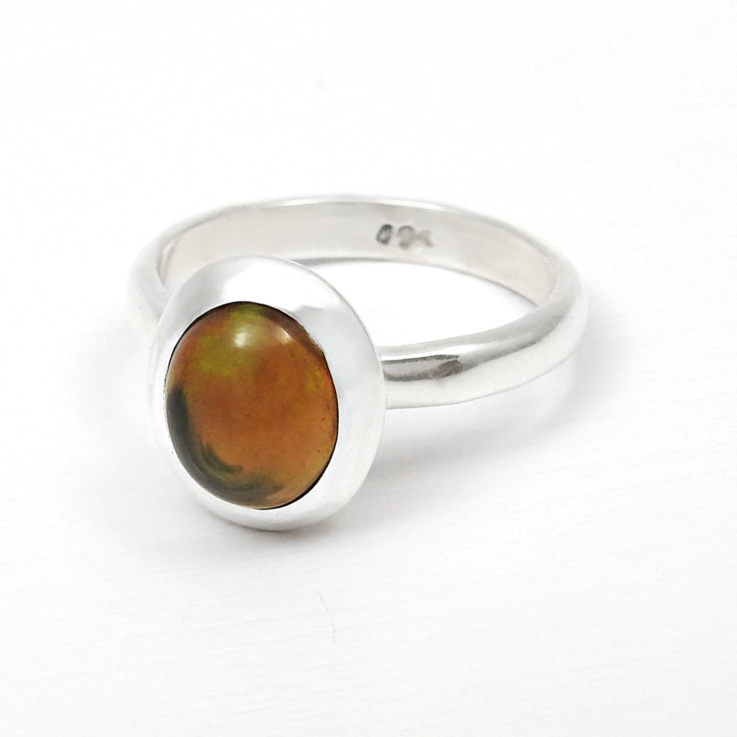 Oval Black Opal Stone 925 Silver Bezel Handcrafted Cocktail Ring Jewelry