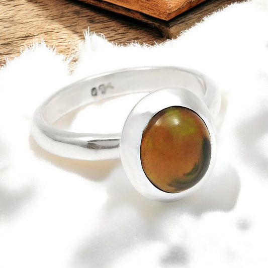 Oval Black Opal Stone 925 Silver Bezel Handcrafted Cocktail Ring Jewelry