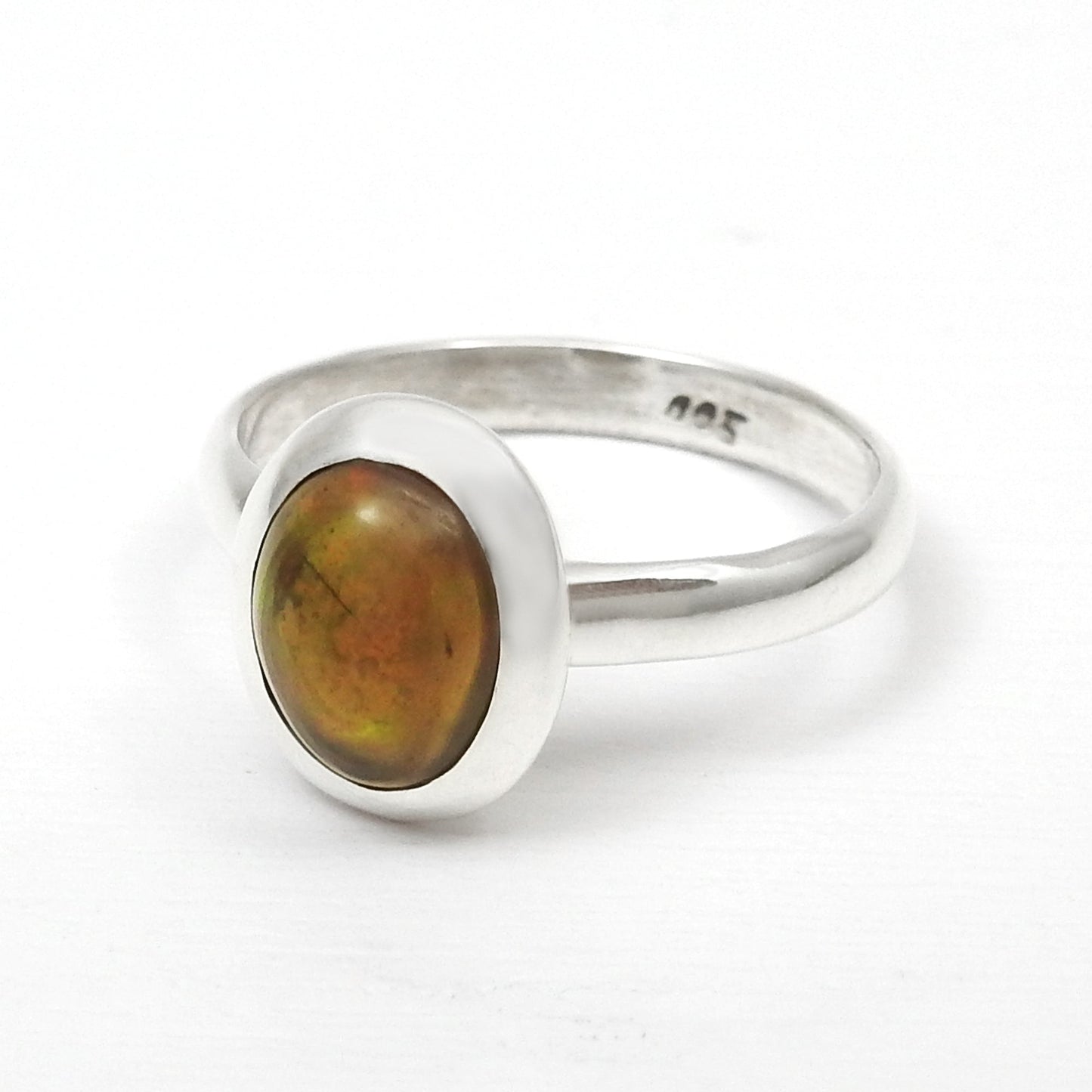 Black Opal Stone Solid Sterling Silver Birthday Band Boho Bezel New Ring
